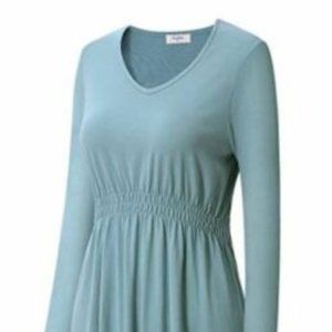 Women Long Sleeve V Neck Loose Fit Casual Dress Mi